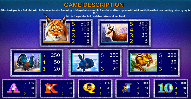 siberian lynx paytable paytable