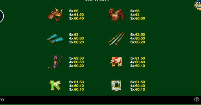 silent samurai nega cash collect paytable 1 paytable