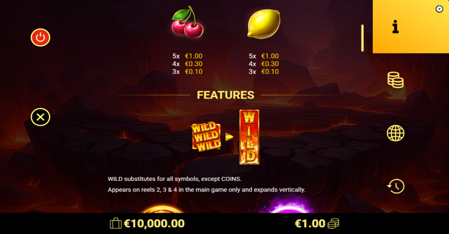 sizzling coins paytable 2 paytable