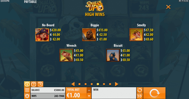 skulls up paytable 1 paytable