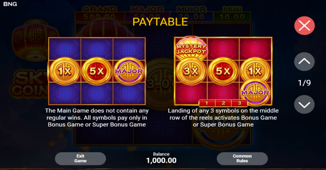 sky coins paytable 1 paytable