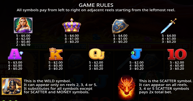 sleeping dragon paytable 1 paytable