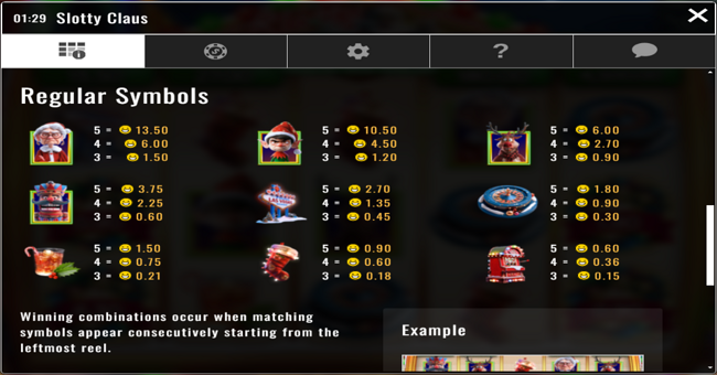 slotty claus paytable paytable