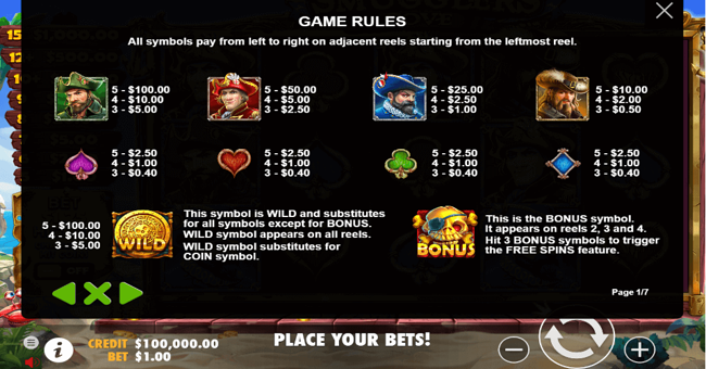 smugglers cove 1 paytable