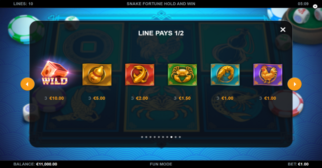 snake fortune hold and win paytable 1 paytable