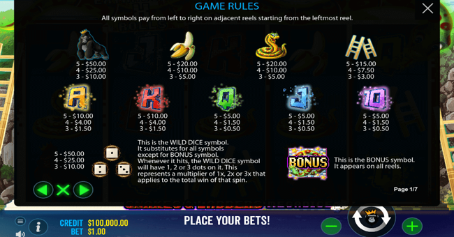 snakes and ladders megadice 1 paytable