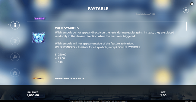 snowflake sorcery paytable 1 paytable
