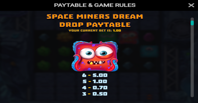 space miners dream drop paytable 1 paytable