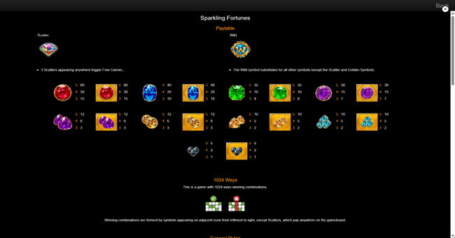 sparkling fortunes paytable paytable