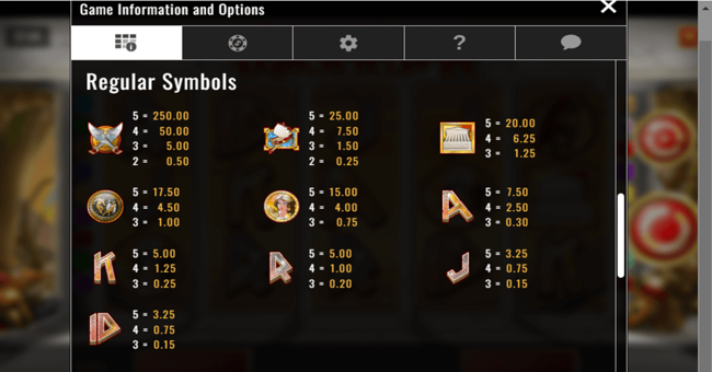 spartan warrior paytable paytable