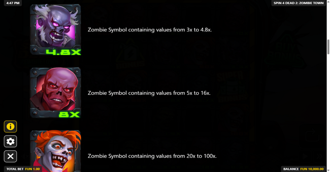 spin 4 dead 2 zombietown paytable 4 paytable
