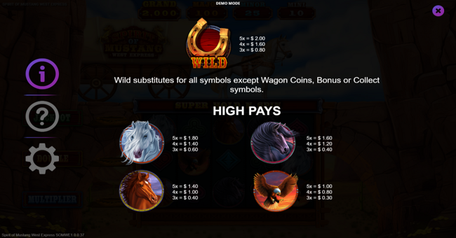 spirit of mustang west express paytable 1 paytable