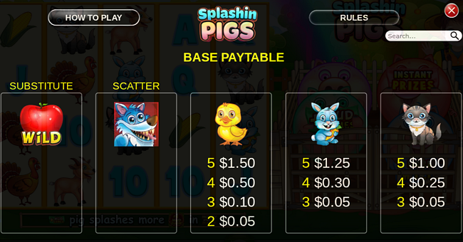 splashin pigs paytable 1 paytable