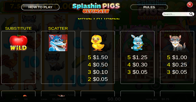 splashin pigs ultimate paytable 1 paytable