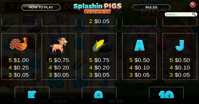 splashin pigs ultimate paytable 2 paytable
