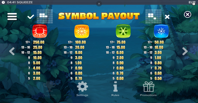 squeeze paytable 1 paytable