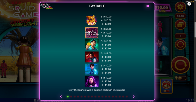squid game red light green light paytable 1 paytable