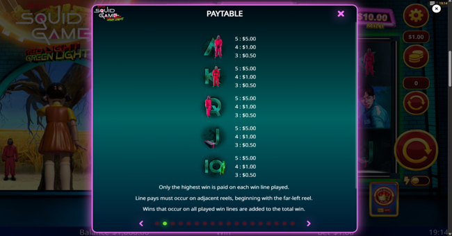 squid game red light green light paytable 2 paytable