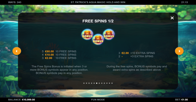 st patricks aqua magic hold and win paytable 3 paytable