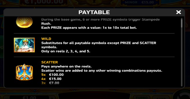 stampede rush trident paytable 1 paytable