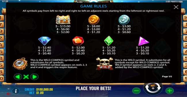 star pirates code 1 paytable