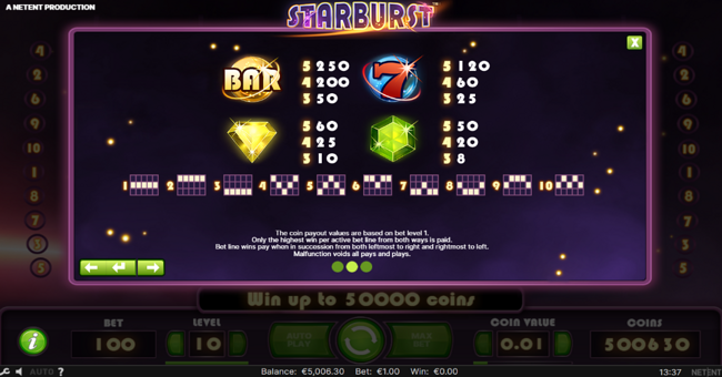 starburst paytable 1 paytable