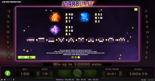 starburst paytable 2 paytable