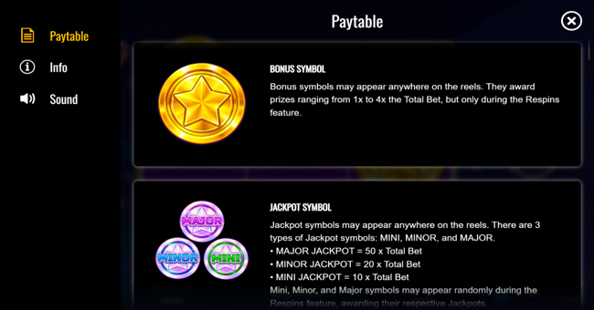 starlight coins paytable 1 paytable
