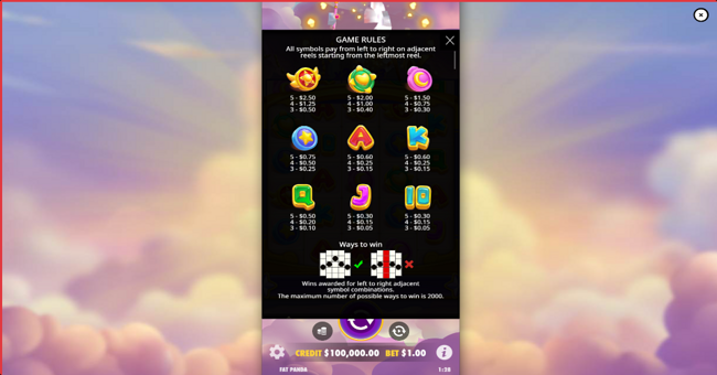 starlight wins paytable paytable