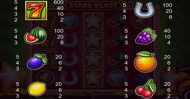 stars blast paytable 1 paytable