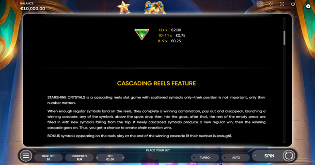 starshine crystals paytable 2 paytable