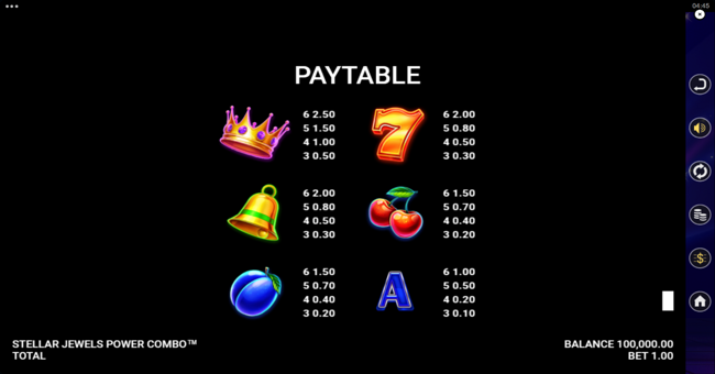 stellar jewels power combo paytable 1 paytable