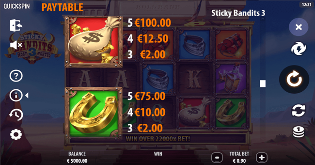 sticky bandits 3 paytable 1 paytable