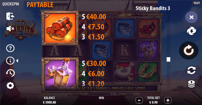 sticky bandits 3 paytable 2 paytable