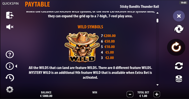 sticky bandits thunder rail paytable 2 paytable