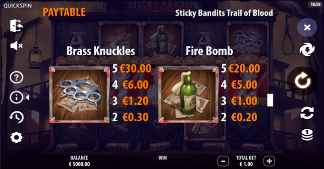 sticky bandits trail of blood paytable 2 paytable