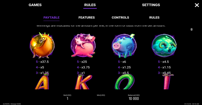 strange farm paytable 1 paytable