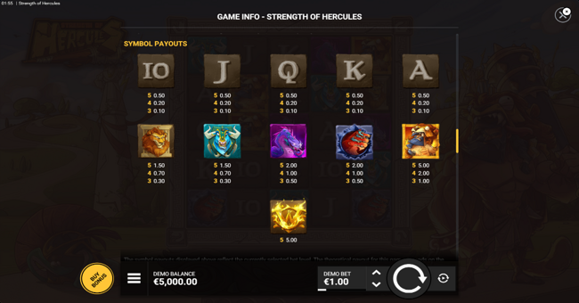 strength of hercules paytable paytable