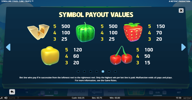 strolling staxx paytable 1 paytable