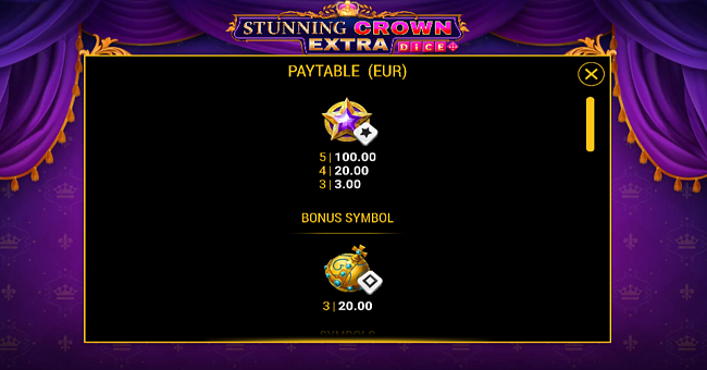 stunning crown extra dice paytable 1 paytable