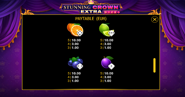 stunning crown extra dice paytable 3 paytable