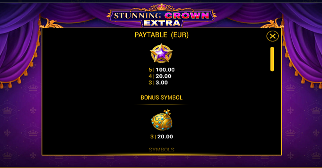 stunning crown extra paytable 1 paytable
