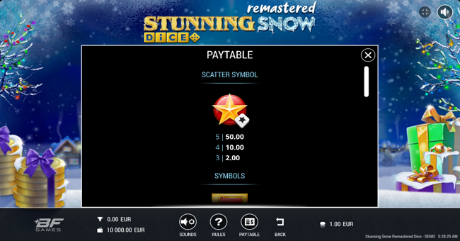 stunning snow remastered dice paytable 1 paytable