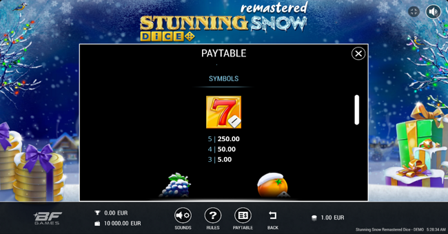 stunning snow remastered dice paytable 2 paytable