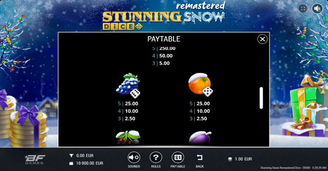 stunning snow remastered dice paytable 3 paytable