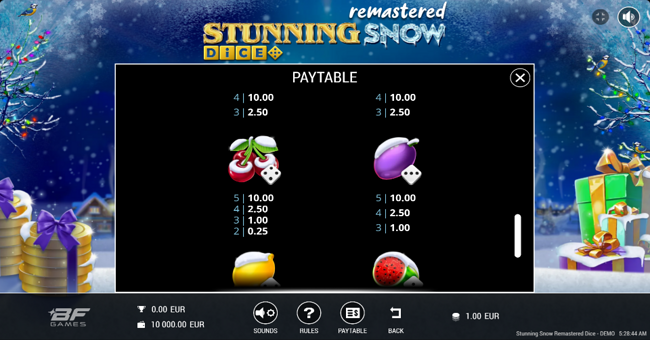 stunning snow remastered dice paytable 4 paytable