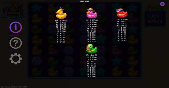 sugar storm quack attack paytable 1 paytable
