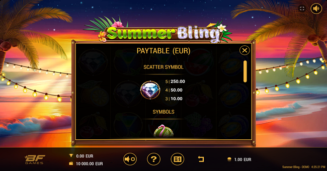 summer bling paytable 1 paytable