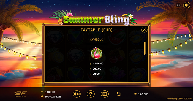 summer bling paytable 2 paytable