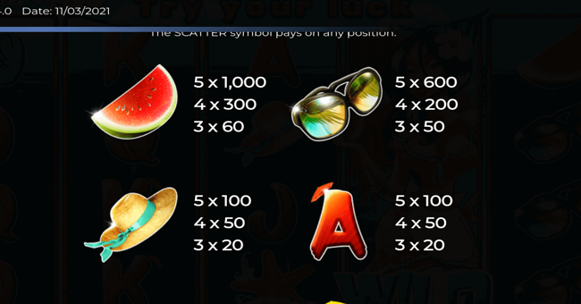 summer of luck paytable 3 paytable